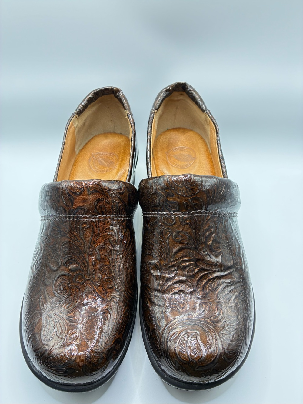 Women’s Embossed Brown Slip-On Clogs